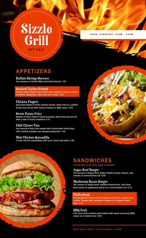 Sizzling BBQ Menu page 1 preview