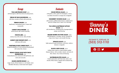 American Diner Family Takeout Menu page 1 preview