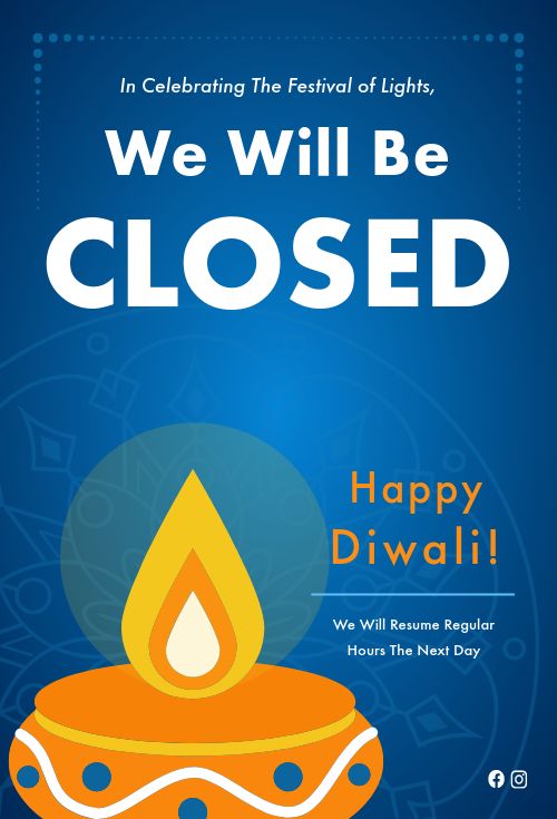 Closed on Diwali Table Tent