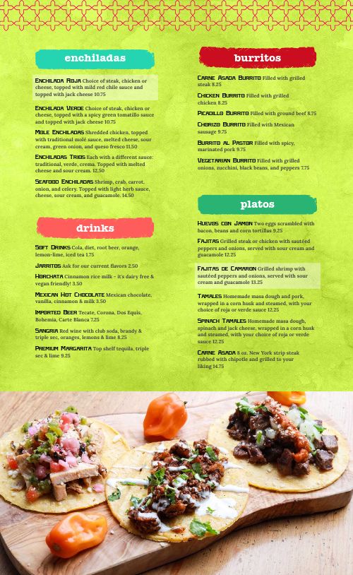 Colorful Patterned Mexican Menu