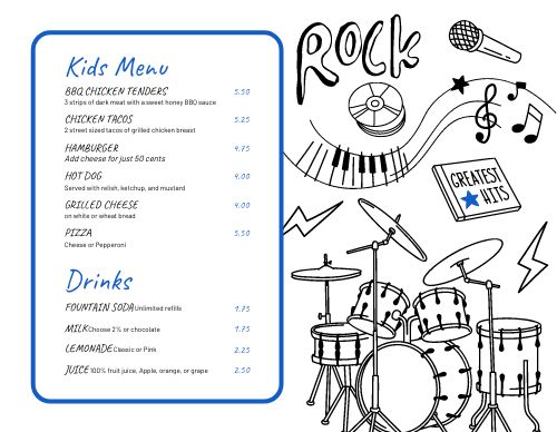 Drum Set Kids Menu page 1 preview