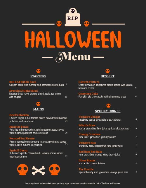 Gravestone Halloween Menu page 1 preview