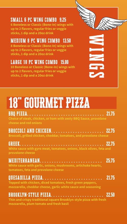 Bright Orange Pizza Tall Digital Menu Board