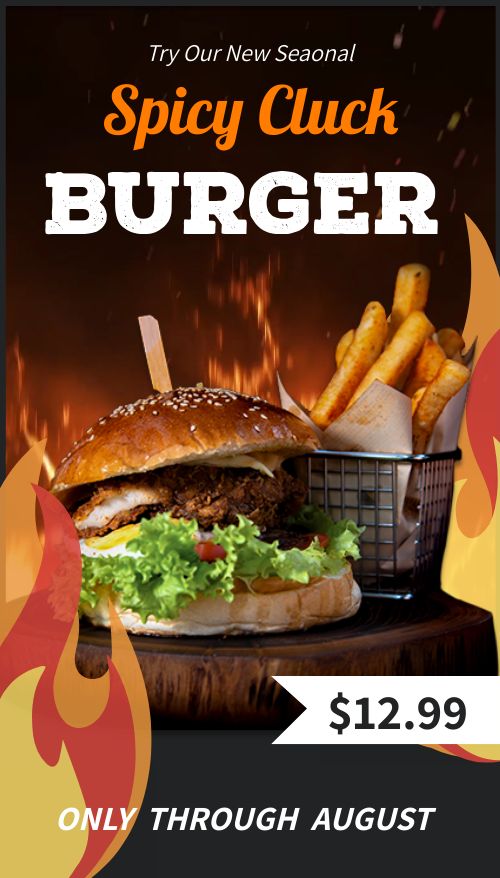 Spicy Burger Tall Digital Video Menu Board