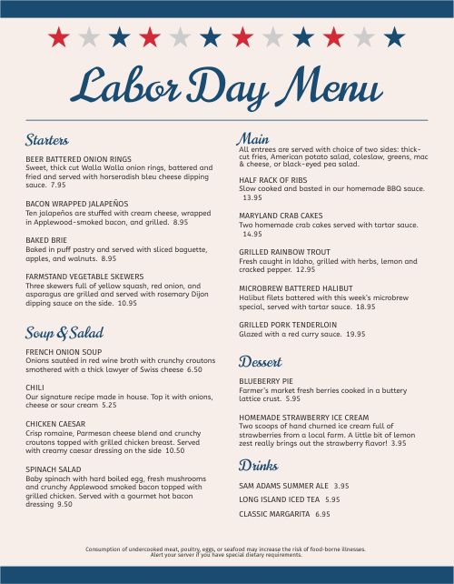 Editable Labor Day Menu Design Template by MustHaveMenus