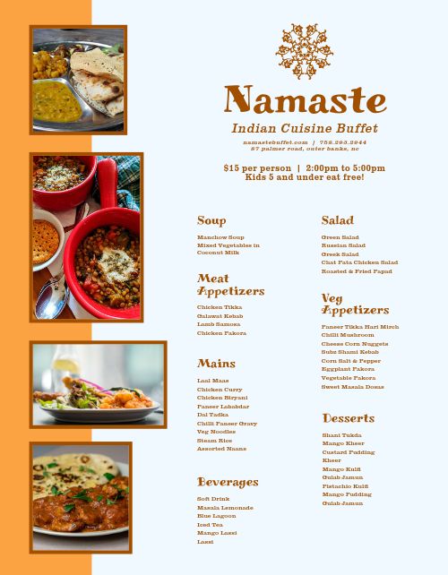 Indian Cuisine Buffet Menu page 1 preview