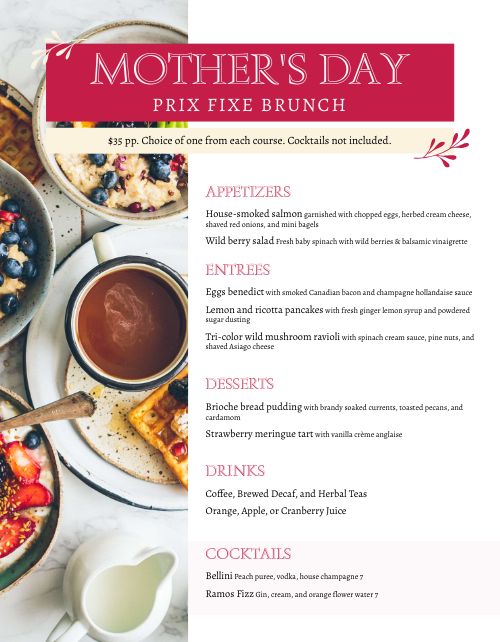 Mothers Day Menu Example