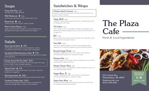 Pleasant Cafe Takeout Menu page 1 preview