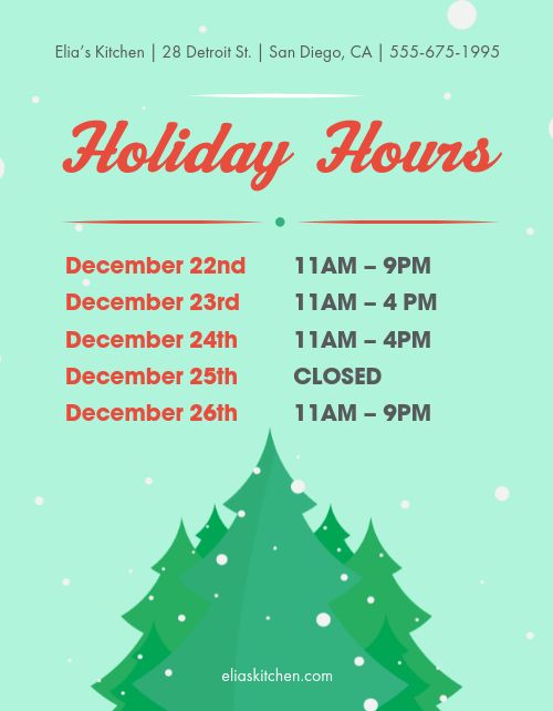 Holiday Season Hours Flyer