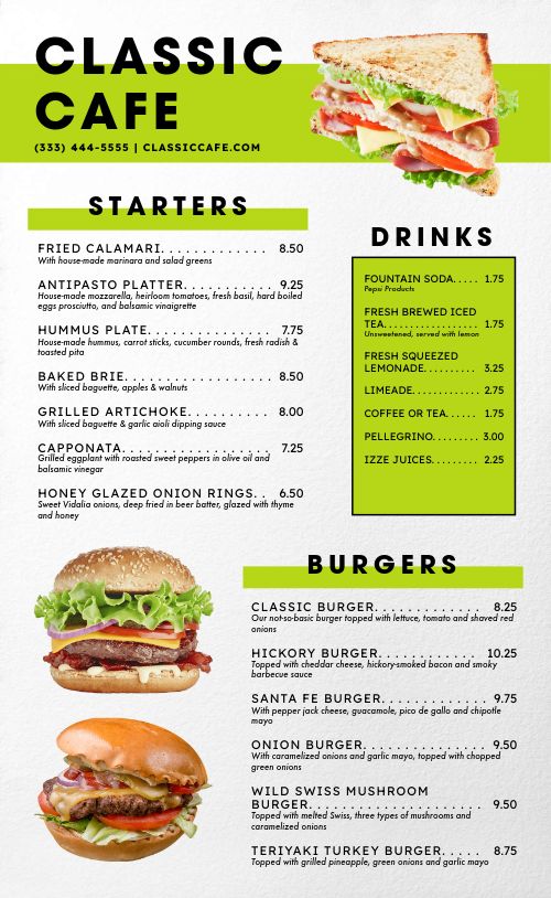 Bright Cafe Menu page 1 preview