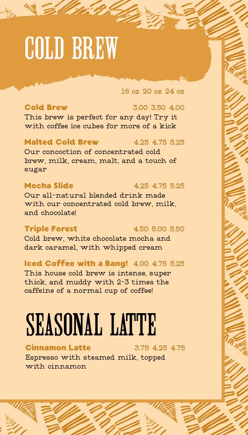 Textured Leaves Coffee Tall Digital Menu Board