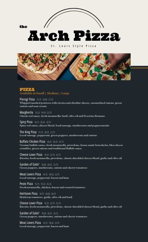 St Louis Style Pizza Menu page 1 preview