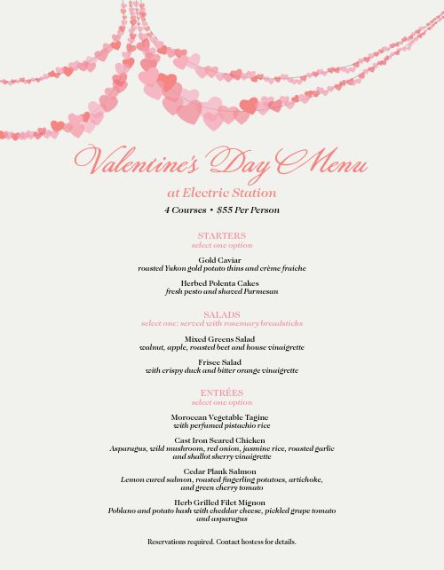 Menu For Valentines Day