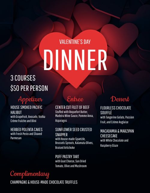 Valentines Romantic Dinner Menu