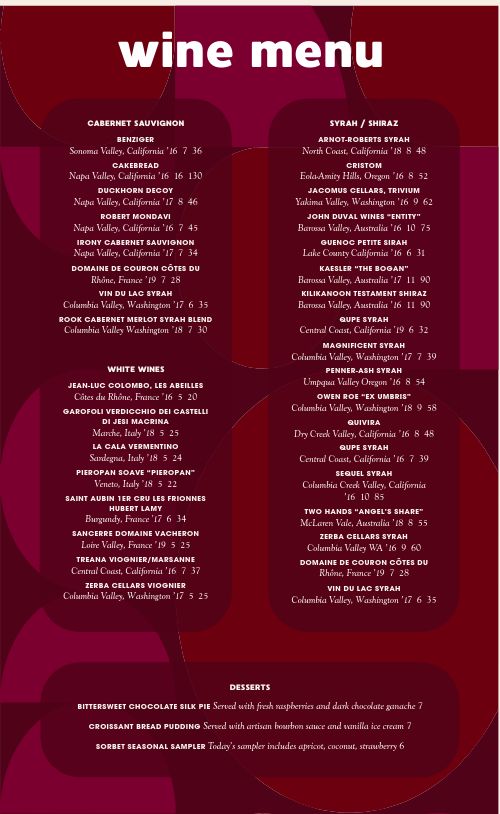 wine menu heading