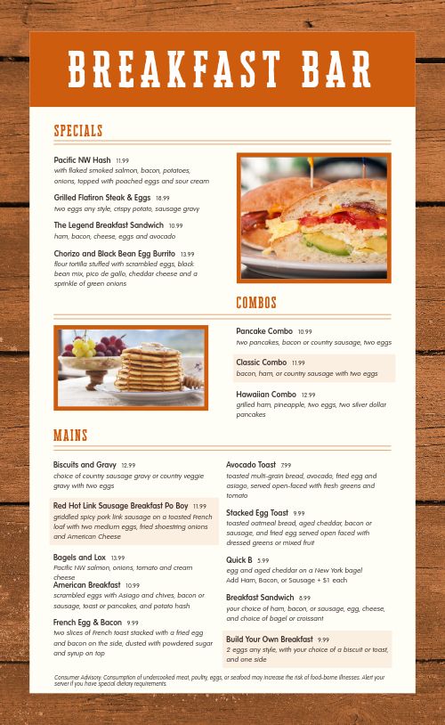 Breakfast Bar Menu page 1 preview