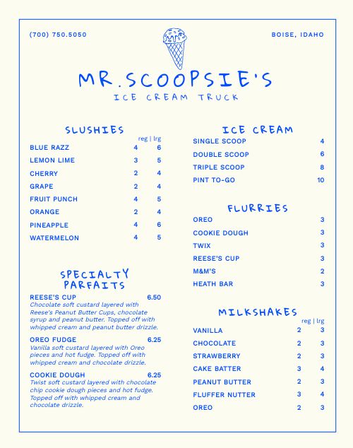 Ice Cream Truck Menu Poster Template by MustHaveMenus