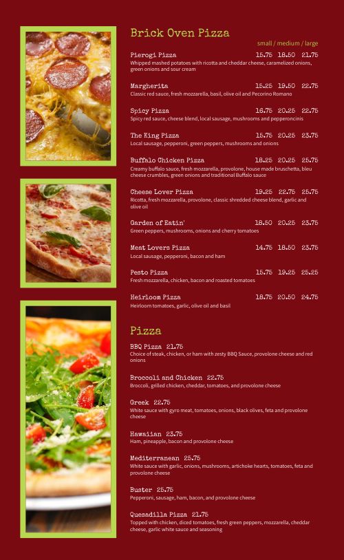 Handcrafted Pizzeria Menu page 2 preview