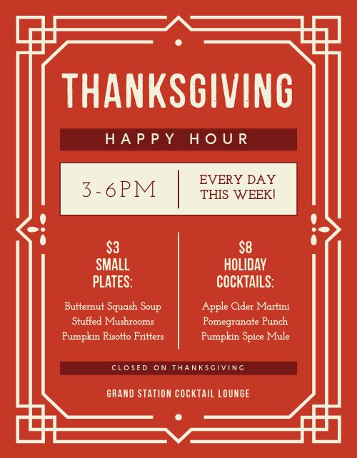 Thanksgiving Happy Hour Flyer page 1 preview
