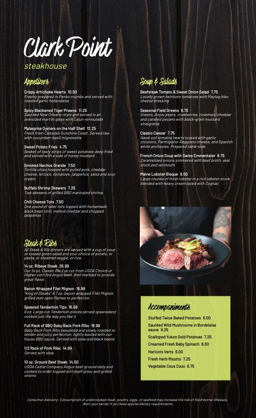 Modern Steakhouse Menu page 1 preview