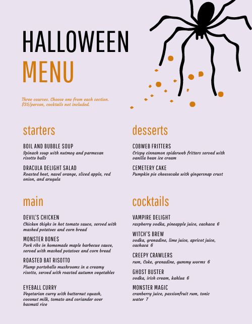 Spooky Spider Halloween Menu page 1 preview