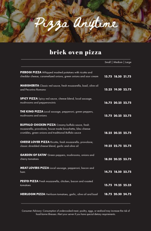 Classic Pizza Tabloid Menu page 1 preview