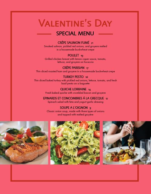 Simple Valentine's Day Specials Menu page 1 preview