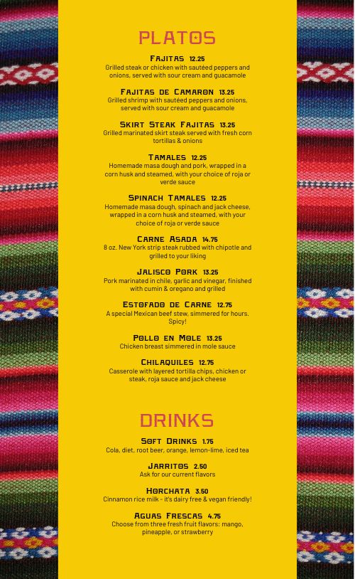 Traditional Patterned Mexican Menu
