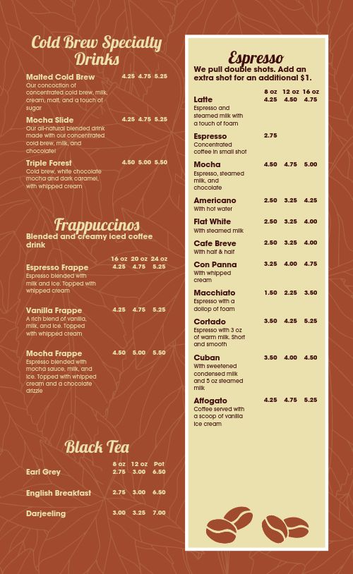Autumn Coffee Menu page 2 preview