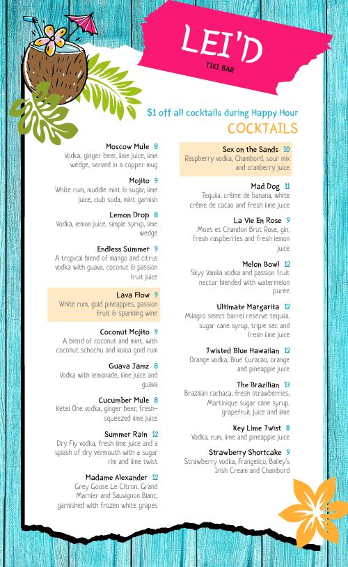 Tropical Drink Menu page 1 preview