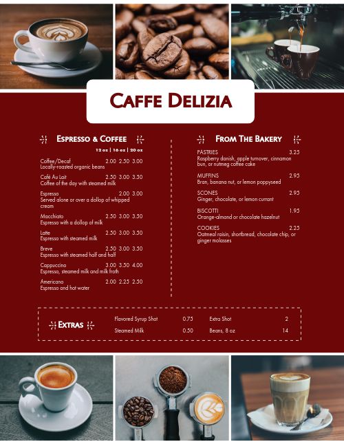 Italian Coffee Menu
