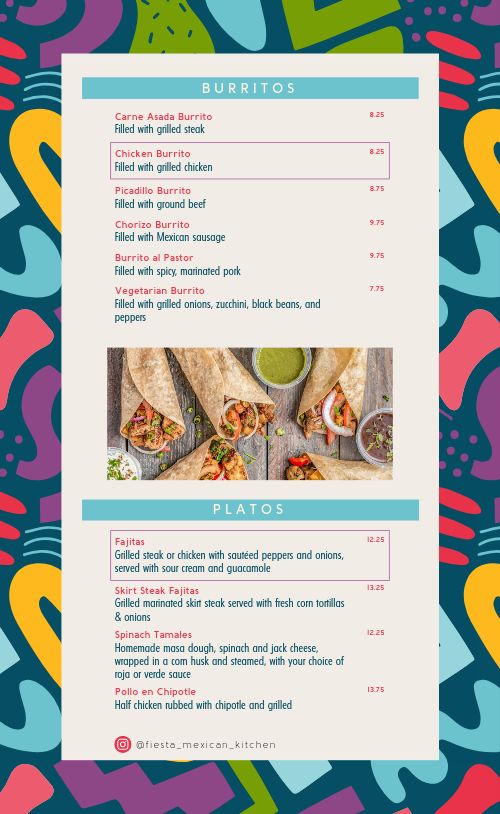 Colorful Abstract Mexican Menu