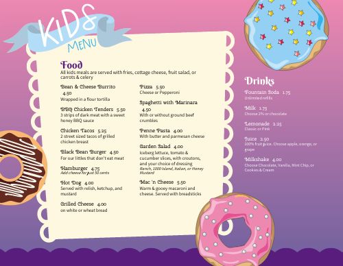 Colorful Donut Kids Menu page 1 preview