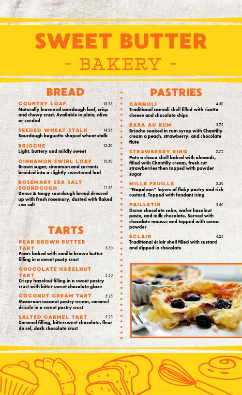 Textured Bakery Menu page 1 preview