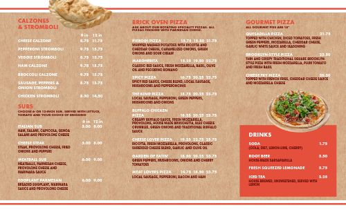 Brick Oven Pizza Takeout Menu Example