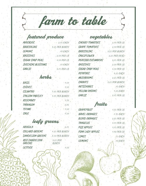 Organic Farmers Market Menu Poster page 1 preview