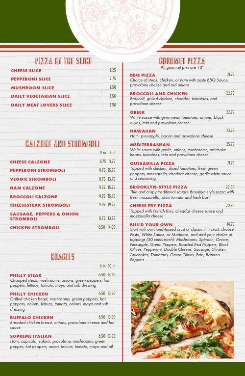 Brick Pizza Tabloid Menu Design Template by MustHaveMenus