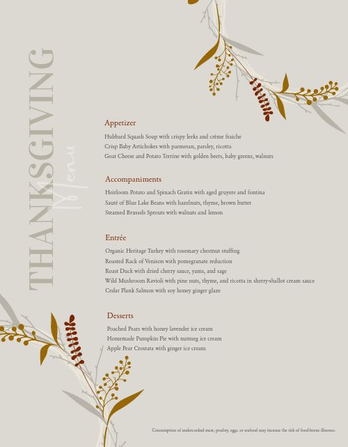 Floral Gray Thanksgiving Menu page 1 preview