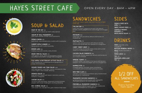 Example Cafe Placemat Menu page 1 preview