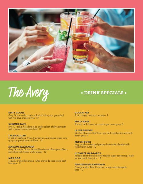 Specialty Bar Menu page 1 preview