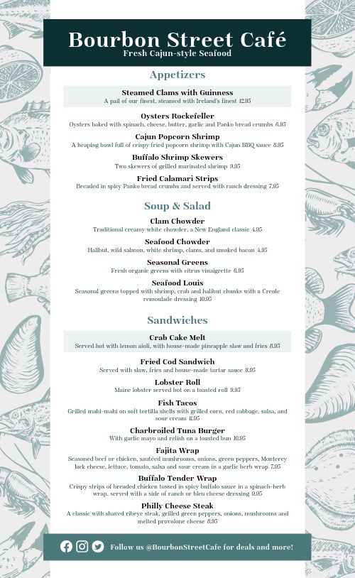 Cajun Style Seafood Menu page 1 preview
