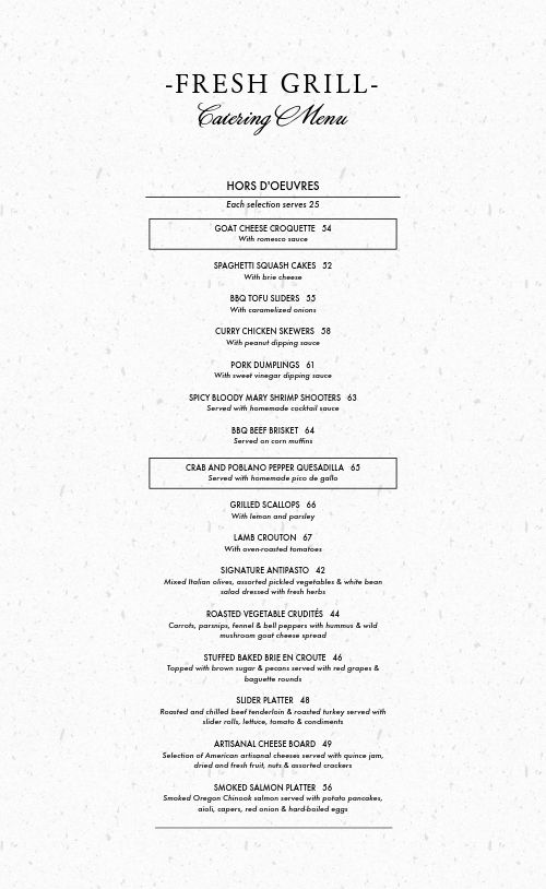 Catering Menu Example page 1 preview