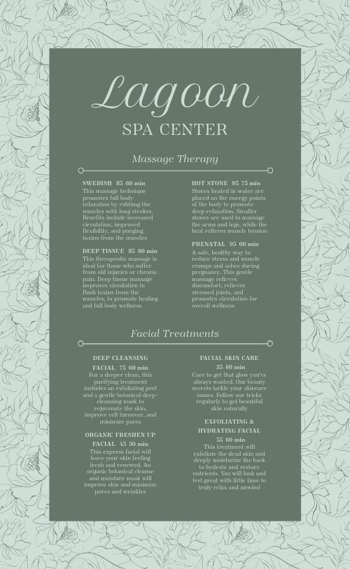 Floral Green Spa Menu Design Template By Musthavemenus 1736