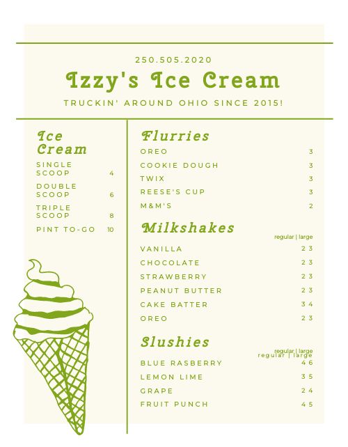 Ice Cream Food Cart Menu page 1 preview