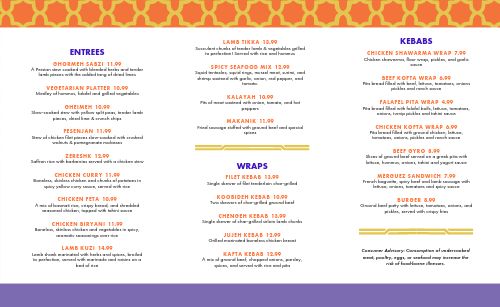 Contemporary Middle Eastern Takeout Menu