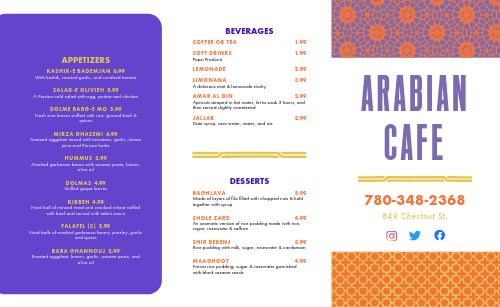 Contemporary Middle Eastern Takeout Menu page 1 preview