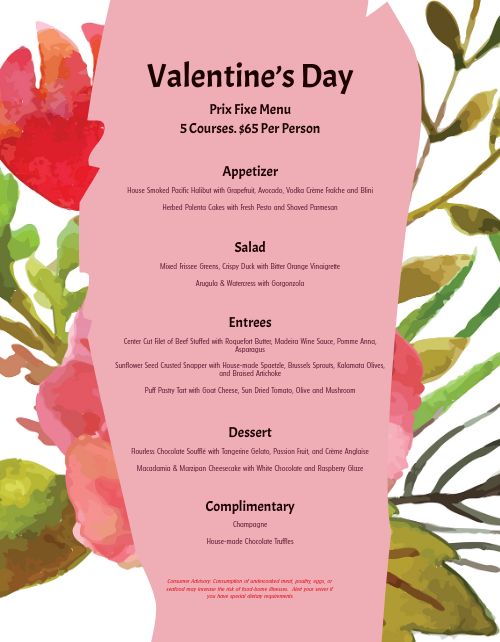 Flowery Valentines Day Menu page 1 preview