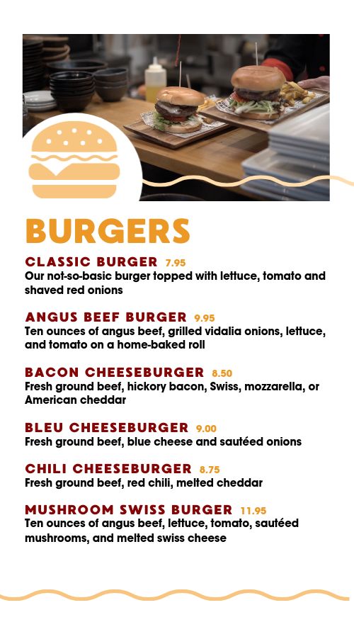 Squiggly Burger Digital Video Menu Screen