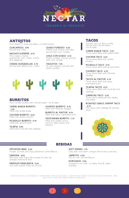Mexican Taqueria Tabloid Menu