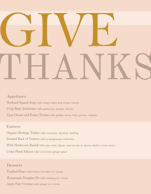 Give Thanks Thanksgiving Menu